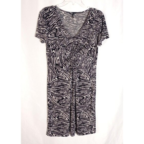 Daisy Fuentes Zebra Print Twist Front V-Neck Dress L Black White Stretchy - Picture 2 of 8